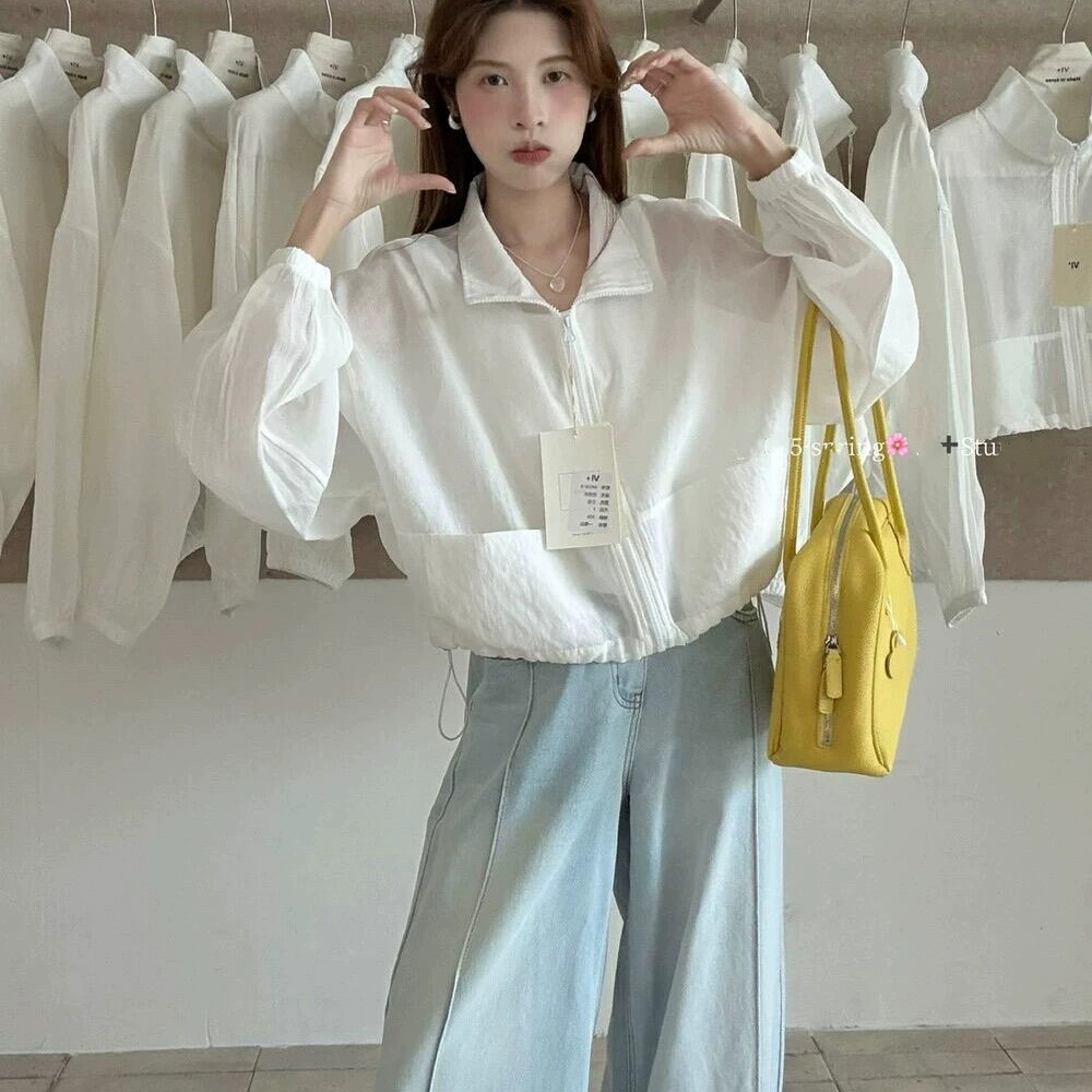 Летняя солнцезащитная куртка Ramie Tencel для женщин, высококачественная куртка с воротником-стойкой на шнурке, универсальная короткая тонкая куртка для маленьких людей.