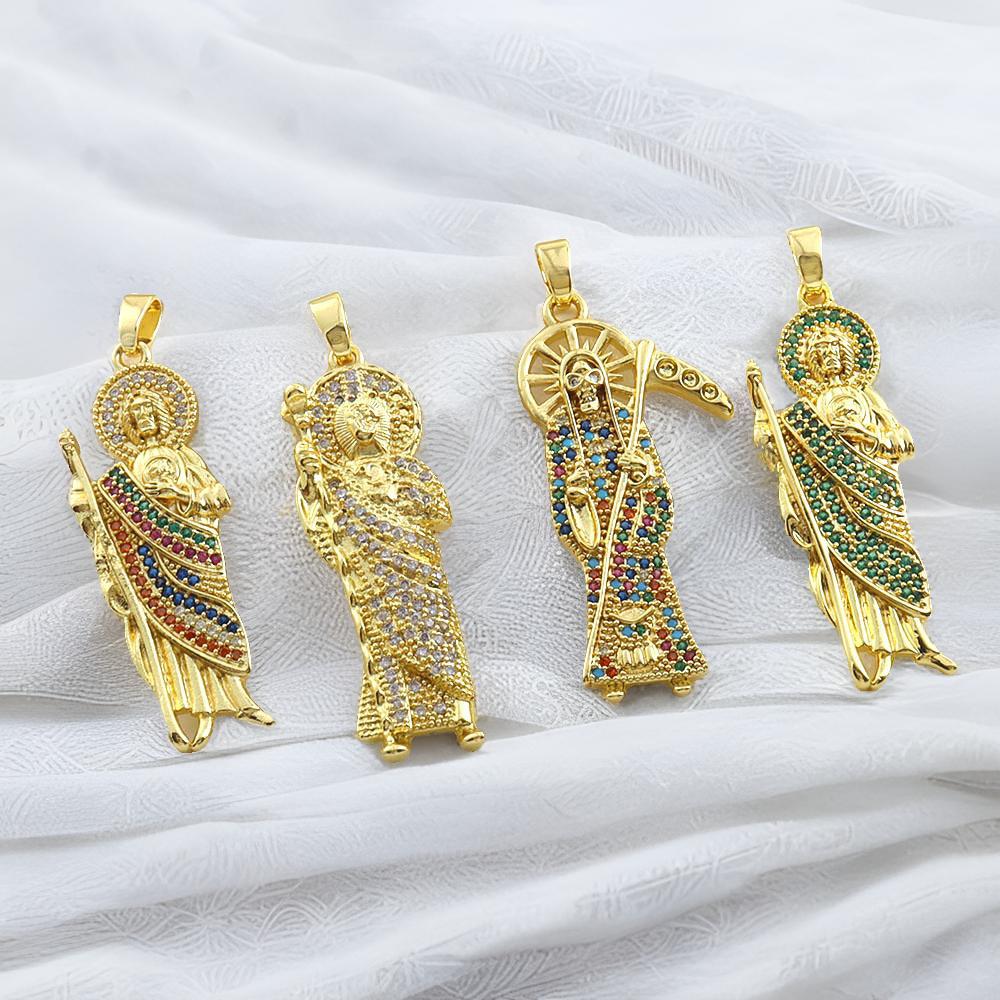 7g Weight Pendant Jewelry Making Type 14*45mm Jewelry Making Size Zircon Inlay Material DIY Jewelry Accessories Classification 1 Piece Quantity Copper Material Father St. Jude Pattern All Seasons Season Plating Design Glam, Retro Style 1 Piece 14*45mm Copper Zircon Father St. Jude Pendant 16