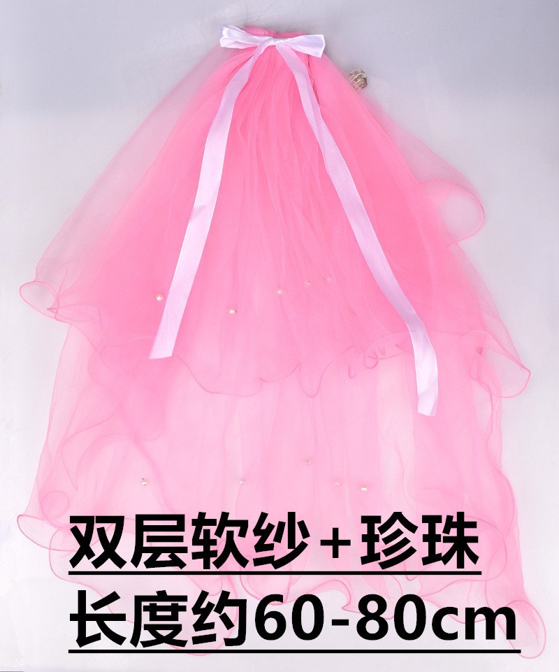 대형 야광 베일 헤어핀 핑크색 거즈