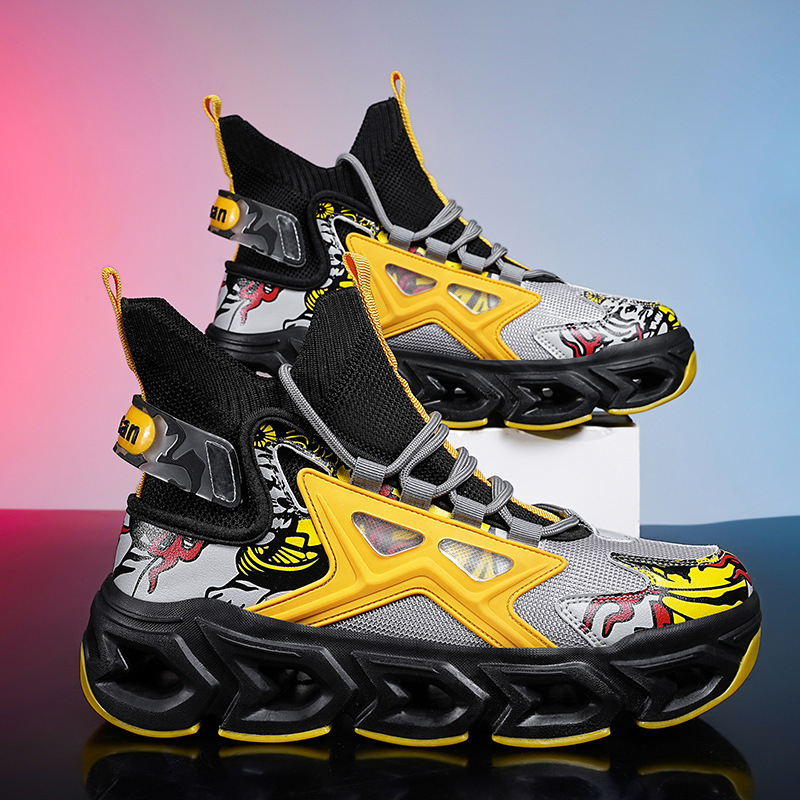 坦克底国潮风潮鞋网面飞织透气跨境爆款46码大码新款厚鞋底老爹鞋