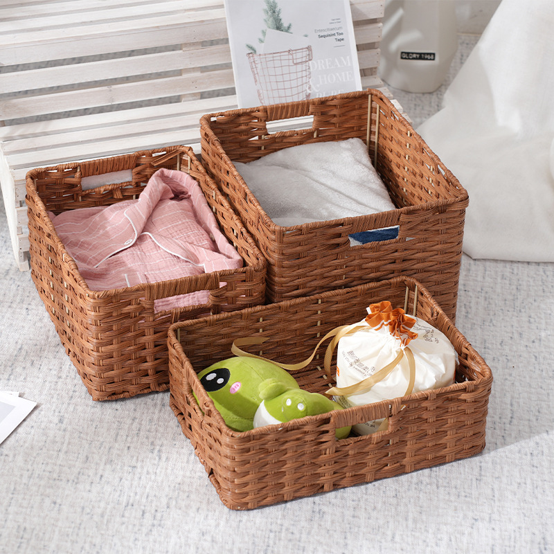 草编桌面收纳盒一筐多用化妆品钥匙杂物篮 茶几玄关零食整理筐