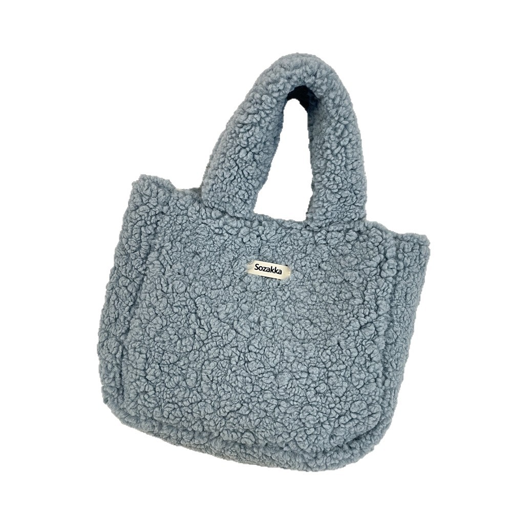 Kleine, einfarbige Plüschhandtasche im koreanischen Stil, Lunchtasche mit besonderem Design, Damen-Tragetasche für unterwegs_voghion.com