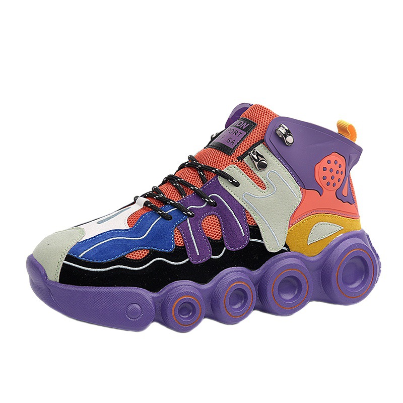 men's color matching mesh surface daddy shoes high top sneakers fashion trend shoes _voghion.com