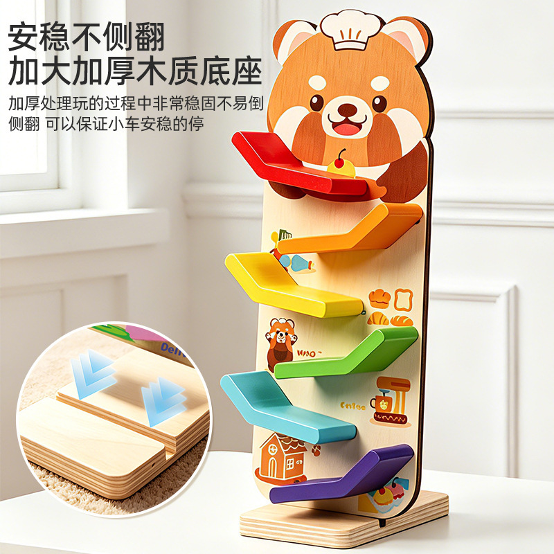 Wooden Toys for Children, Animal Gliding Cars, Early Childhood Education Multi-Layer Track Sliding Mini Racing Cars, Desktop Interactive Educational Toys