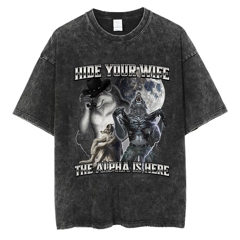 Tear Apart the Wife's Stand Foreign Trade New Alpha 2025 Wolf Officer Independent Here T-Shirt Hidden in You