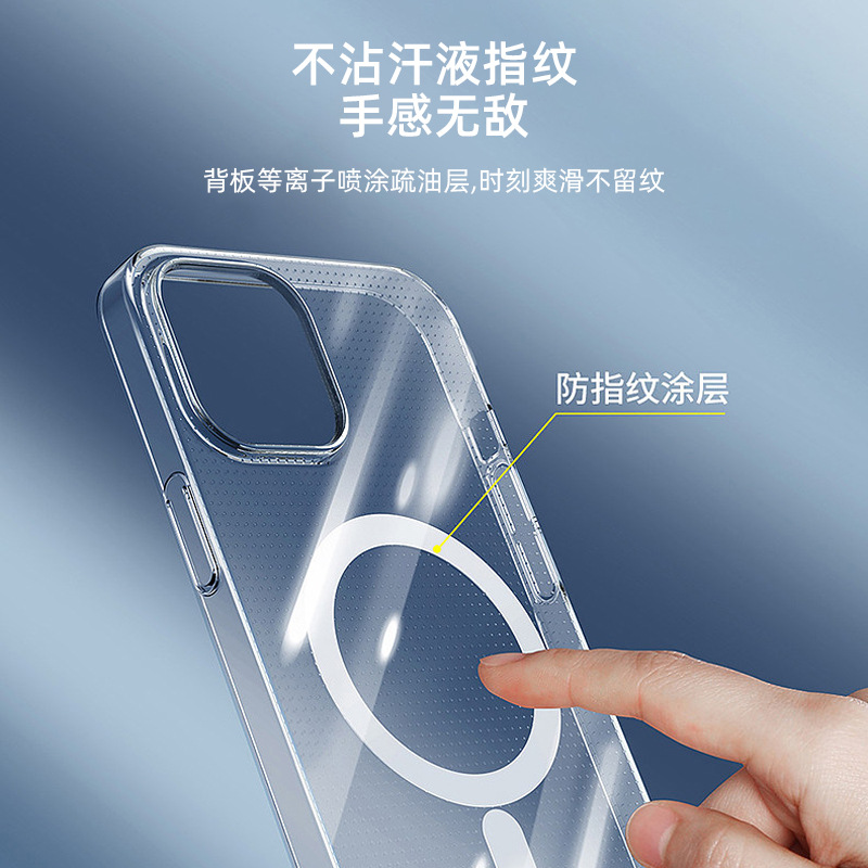 Aplicable a la cáscara protectora magnética transparente de la serie iPhone15 de la cáscara del teléfono móvil de Apple 15Pro MagSafe carga inalámbrica