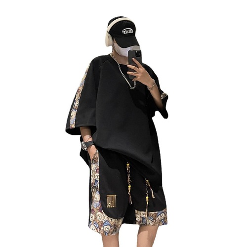 Dopamine Style Men's Summer Loose Couple Chinese Style Embroidered Fashion Two-Piece Set