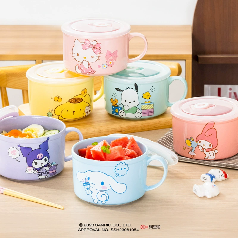 Ge Jiezhi Sanrio керамическая миска для быстрого приготовления лапши с крышкой, запечатанная и свежая миска для студентов, личная ланч-бокс