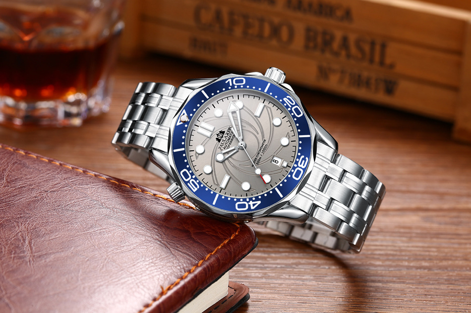 Vollautomatische mechanische leuchtende Stahlband Gold Herrenuhr AUTOMATISCHE UHR_voghion.com