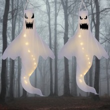 万圣节装饰幽灵风筒 吊鬼恶魔复活节LED发光幽灵挂件场地布置道具