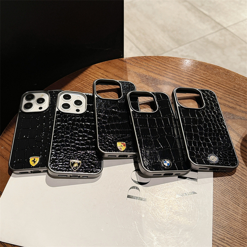 Luxury car logo for iPhone16 electroplated phone case crocodile pattern apple 15/14promax large hole niche tide