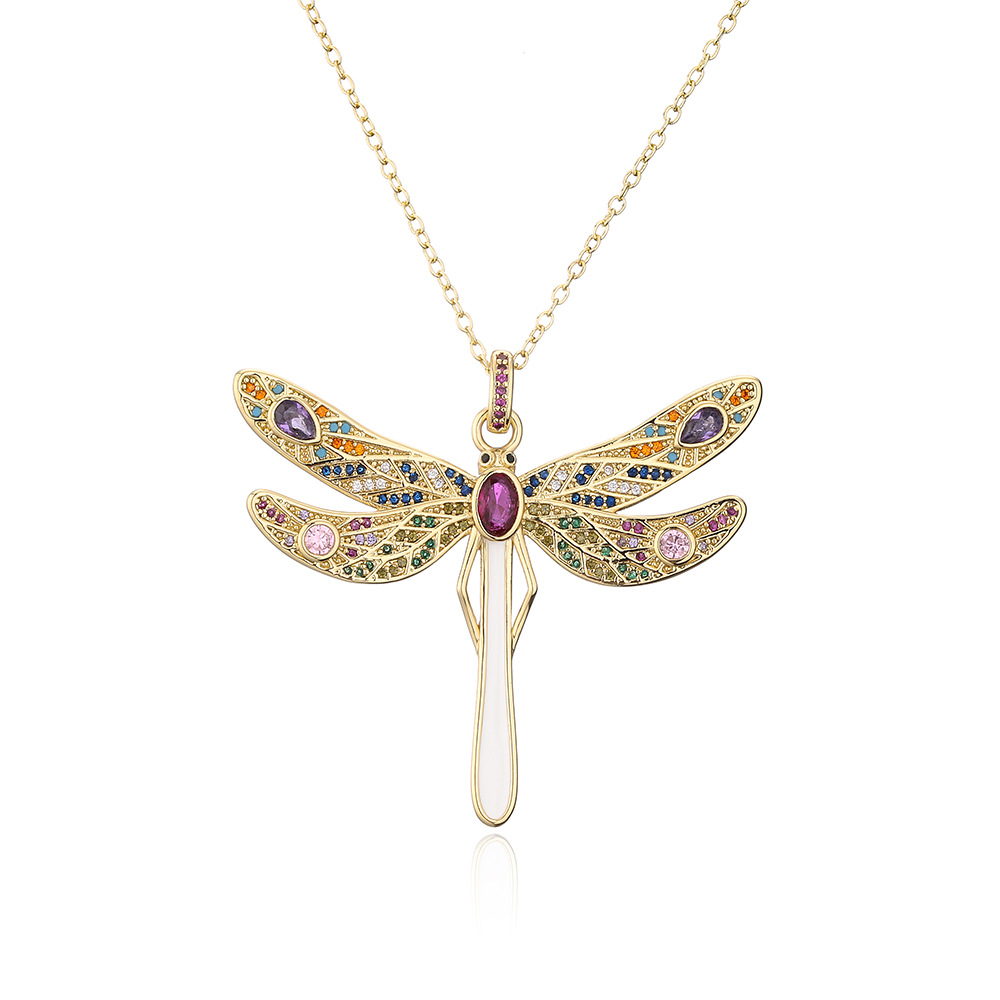 Fashion copper plated 18K gold micro-set zircon dragonfly pendant necklace
