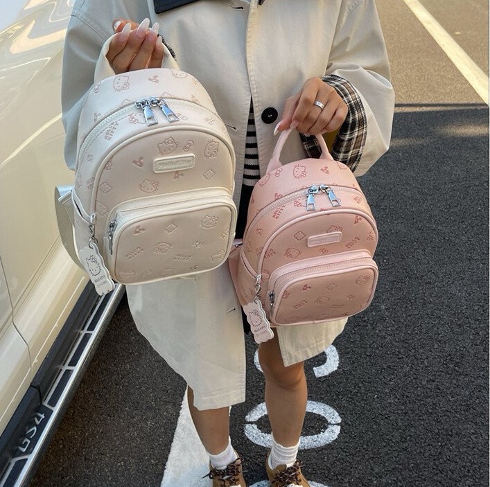 Cartoon Cute New Hello Kitty Backpack with Print, Casual Backpack for Girls, Pu Large Capacity Student Backpack