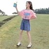 Summer clothing, set, children's summer denim skirt, 2023, western style, suitable for teen, with short sleeve