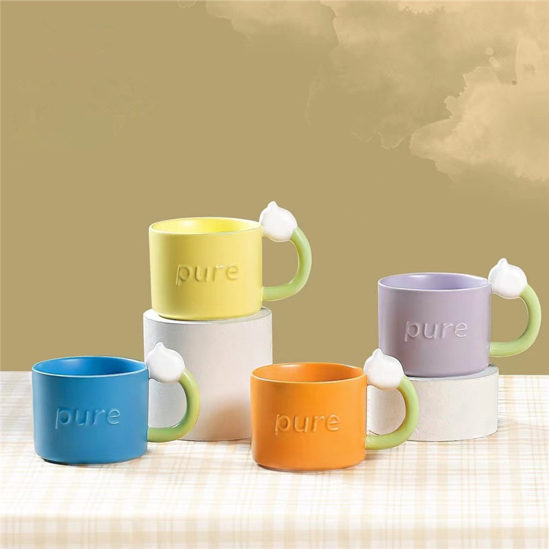 Creative underglaze hand-painted lily of the valley, tulip, ins style mug, high-looking ceramic cup, gift water cup