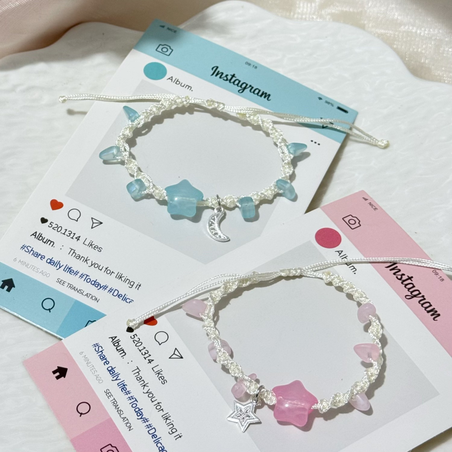 New Style Gravel Star and Moon Bracelet, Handmade Weaving, Niche Ins-Style Friendship Bracelet, Couple Gift for Girlfriend