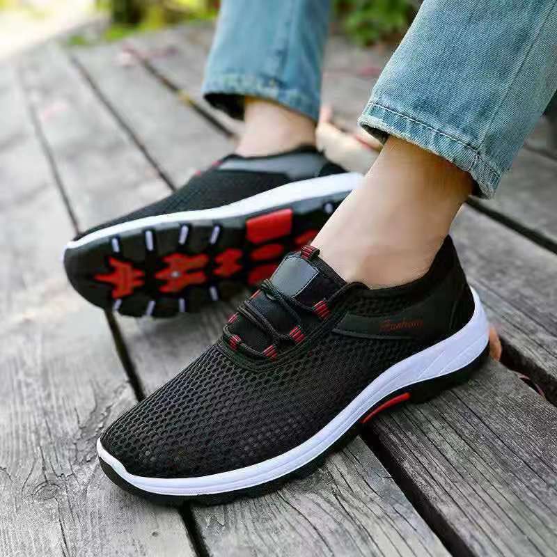 Summer New Couple Mesh Fabric Shoes Breathable Hollow Single Mesh Casual Sports Shoes Outdoor Shoes Men's Single Shoes