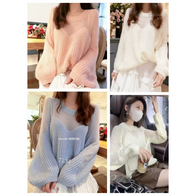 Corea del Sur Dongdaemun nuevo suéter de mujer flojo viento suelto delgado agujero linterna manga camisa de punto camisa