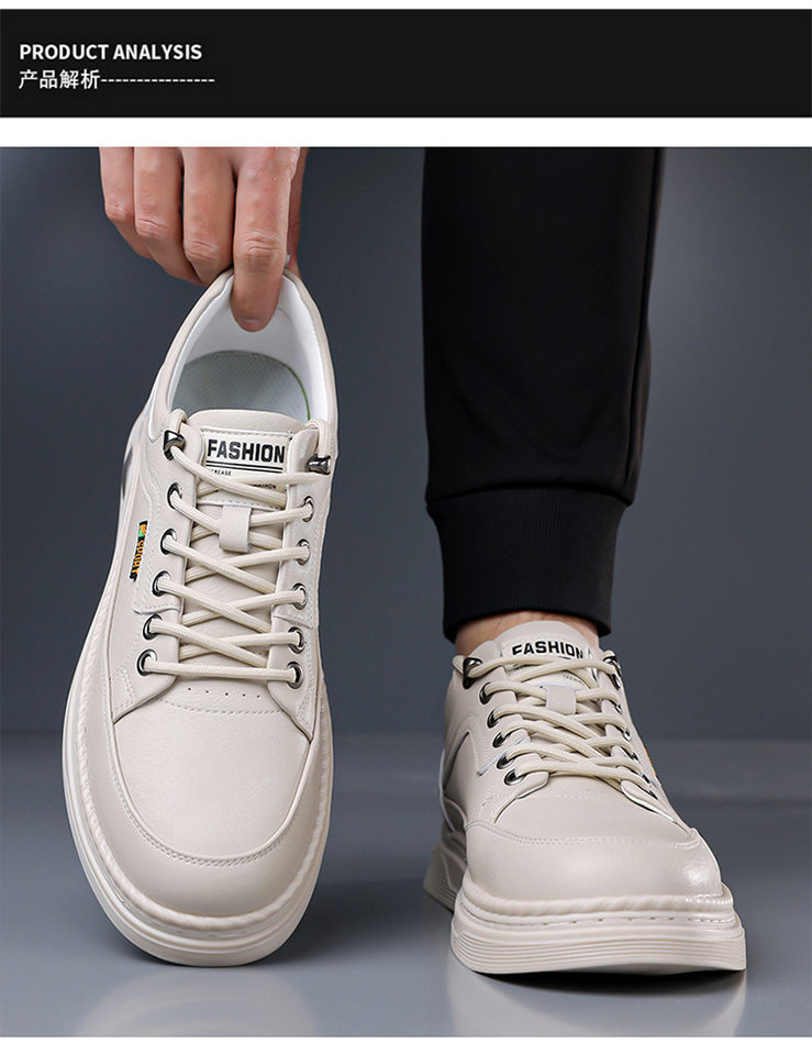 Giày da nam sneaker cổ thấp khâu chỉ thủ công, đế bằng, dây buộc phía trước — Màu nâu, Màu trắng, màu đen chi tiết 15