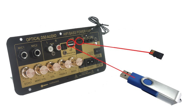 Manufacturer's Cross-Border Digital Bluetooth Three-Purpose Vehicle-Mounted with Reverberation Can Be Connected to Dual Microphone High-Definition Fiber Optic Input Amplifier Board