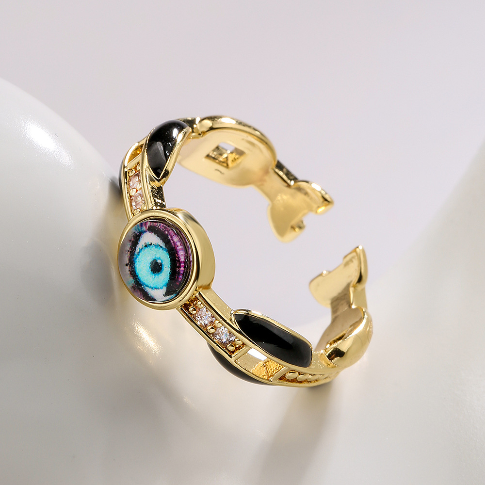 Fashion Eye Copper Inlay Zircon Open Ring 1 Piece