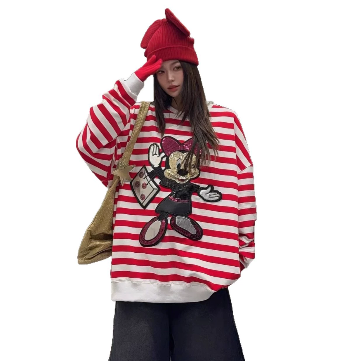 Свитшот, cartoon fleece ногти Sequins, плюс размер