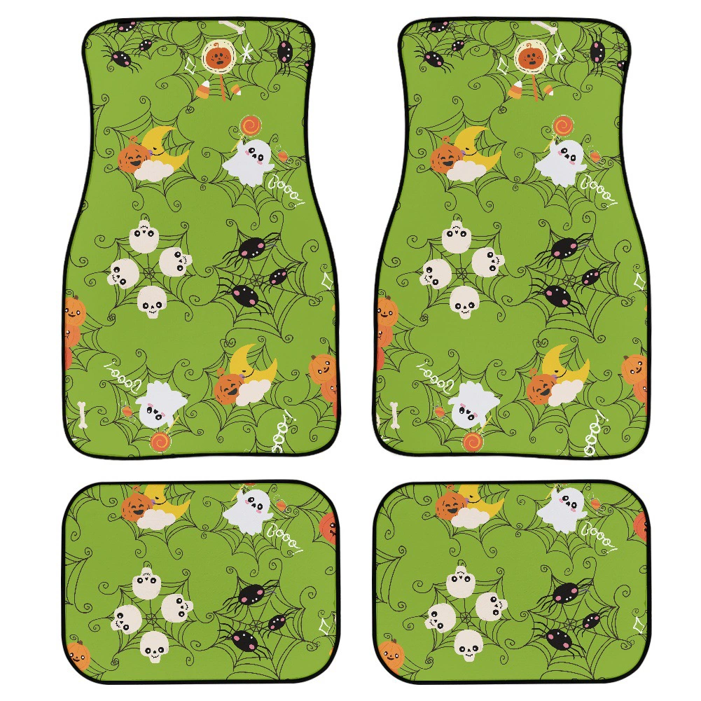 Halloween car decorative pumpkin bat foot pad five -seater universal ghost 4 -piece set cushion car mat ha