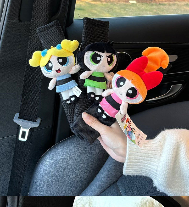 Car Seat Belt Shoulder Protector, Universal Car Anti-Wear Clothing for All Seasons, Cute Powerpuff Girls Car Protective Cover