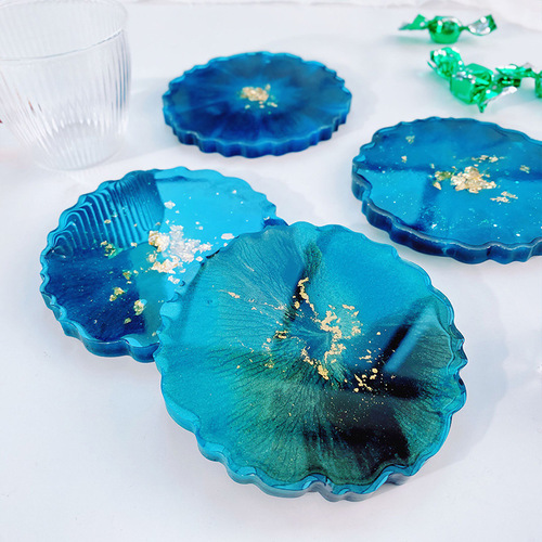 New DIY large round fruit plate coaster glue mold metal handle special-shaped tray coaster silicone mold