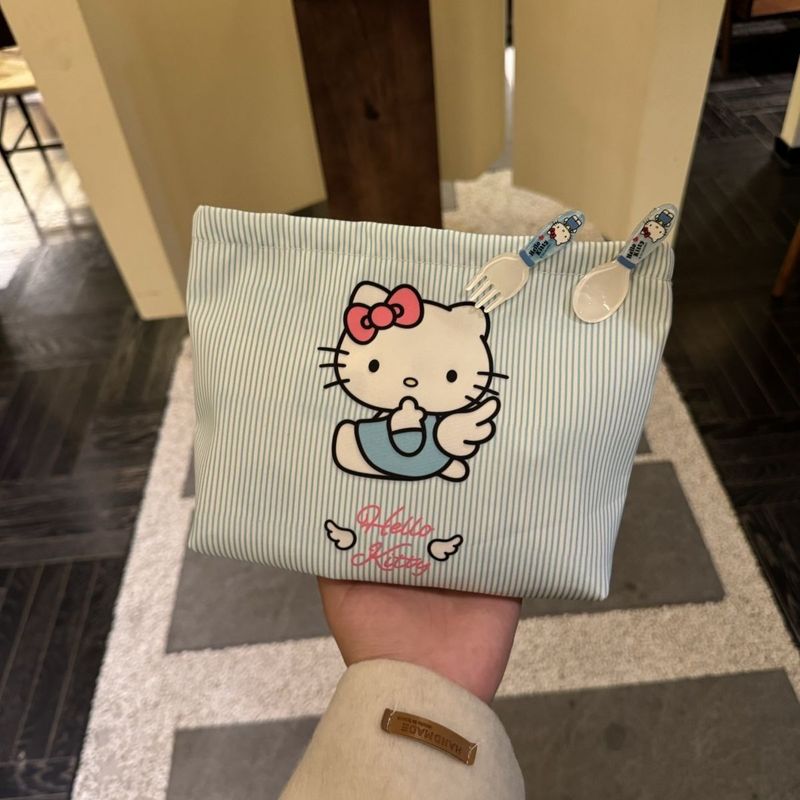 New Cute Blue Striped Storage Makeup Bag, Popular Cat-Shaped Handheld Makeup Cartoon Portable Clutch Storage Bag