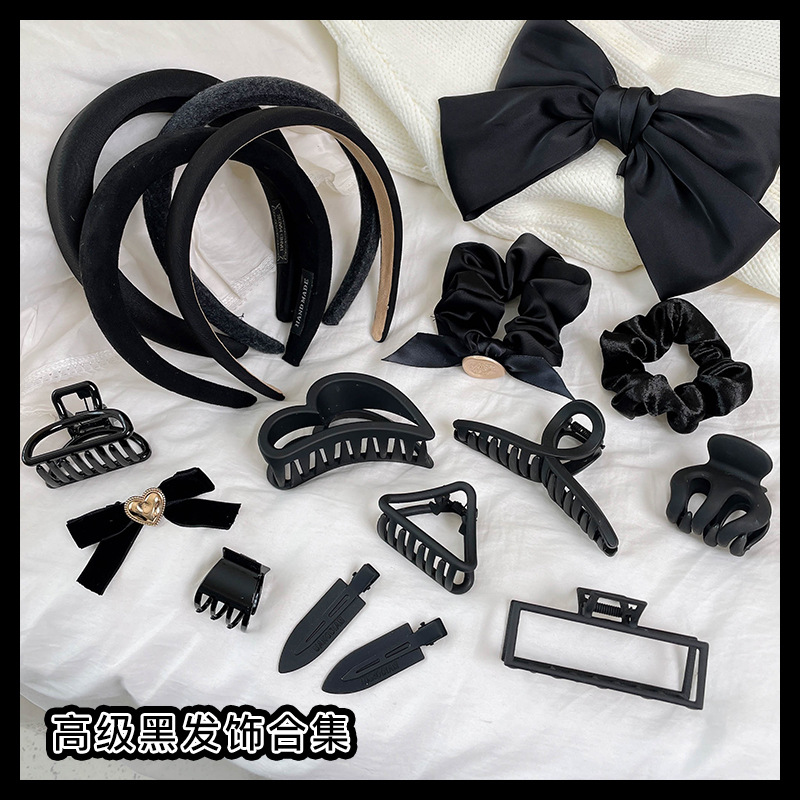 黑色发饰发箍蝴蝶结发夹发圈发绳2021年新款高级感发卡头饰配饰品|ms
