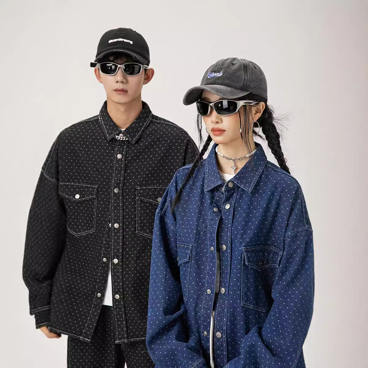 Autumn shirt, set, jeans for men and women, denim trousers, for beloved 4