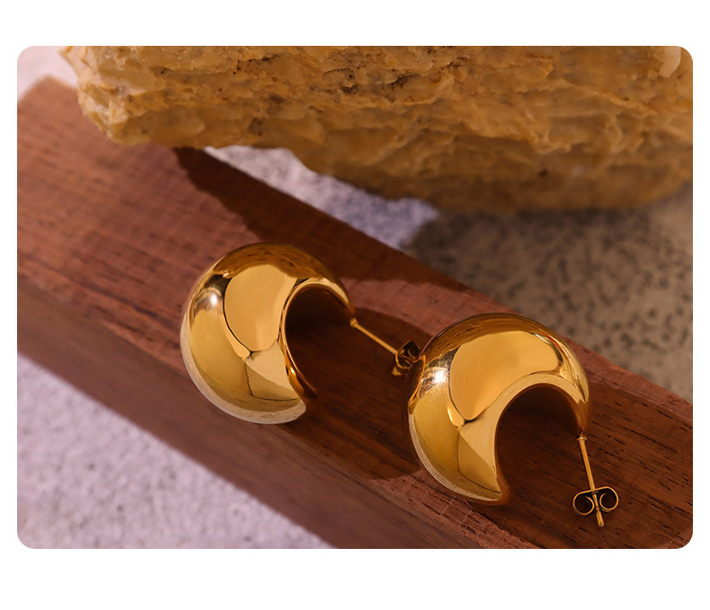 new hollow C-shaped titanium steel plated earrings