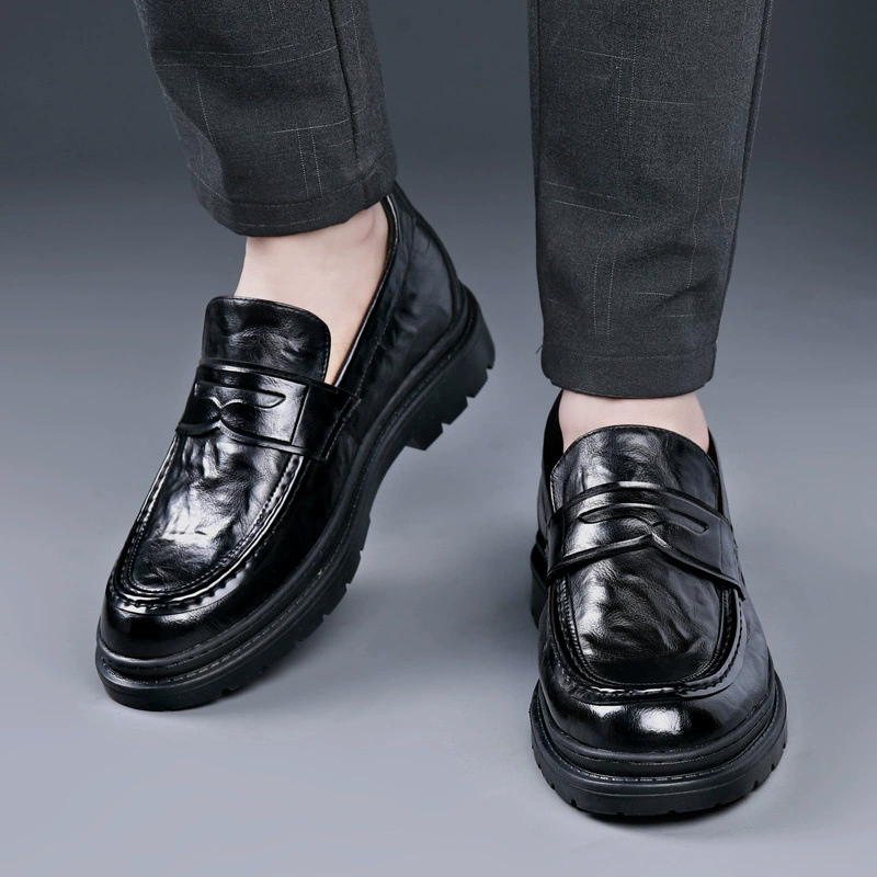 Shoes for leather shoes, high footwear for leisure English style, universal trend loafers, genuine leather
