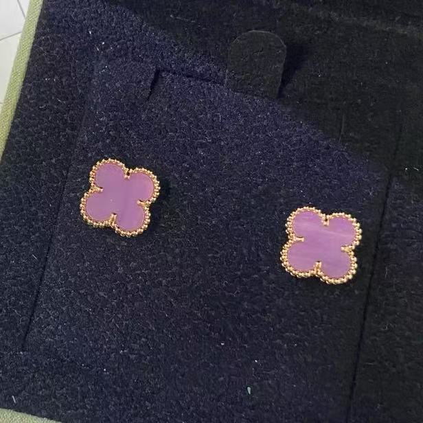 厚镀高版本18Kv金四叶草耳钉玫瑰金金色耳环女红玉髓厂家直播供应|undefined