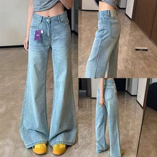 水洗浅蓝微喇牛仔裤女夏季2025新款宽松显瘦阔腿不贴腿喇叭裤子潮