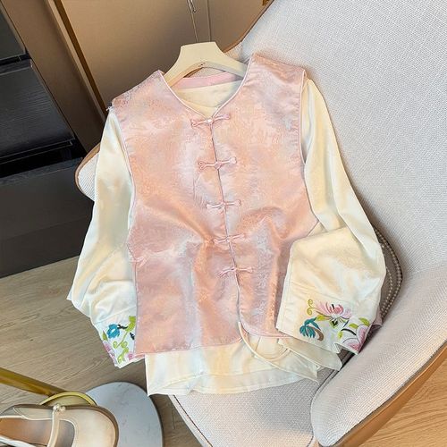 2025 High-End New Chinese Style National Wind Buttoned Lace Sleeveless Vests Women Spring Fashion Loose Tangzhuang Top