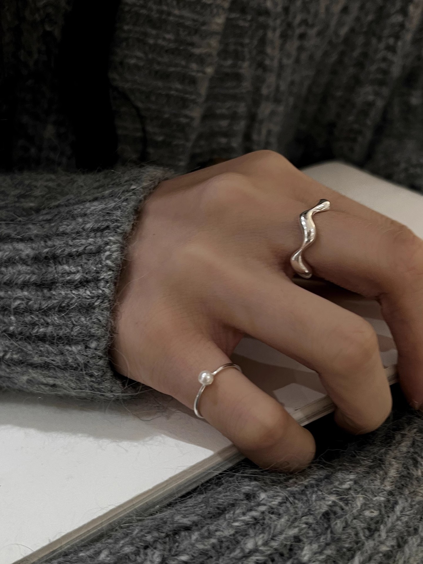 3g Weight Pearl Inlay Material Open Rings Classification Adjustable Ring Size 1 Piece Quantity Daily, Street Occasion 925 Sterling Silver Material Geometric Pattern Women's Gender Polishing, Inlay Design Simple Style Style 925 Sterling Silver Pearl Geometric Open Rings 8