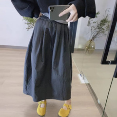 韩系百搭慵懒风松紧高腰花苞半裙2025秋季新款简约中长伞裙A字裙