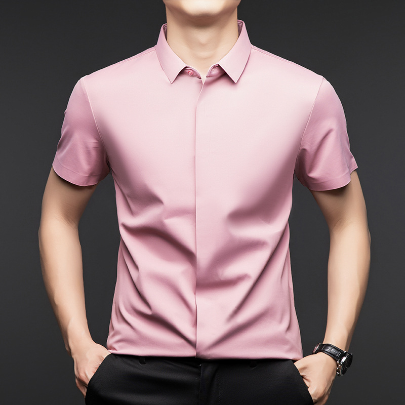 Light Luxury and High-End Seamless Mulberry Silk Short-Sleeved Shirt Men's Middle-Aged Business Casual No-Iron Ice Silk Men's Shirt