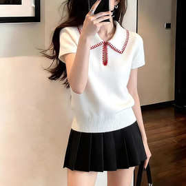 白色polo衫翻领针织衫短袖T恤女春季内搭打底衫2026超火减龄上衣