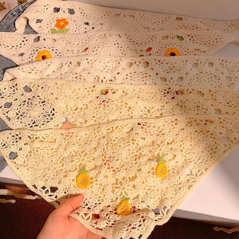 Pañuelo de punto de estilo pastoral beige, bufanda triangular, mujer, Baotou, playa francesa, linda diadema, tocado 2024 nuevo