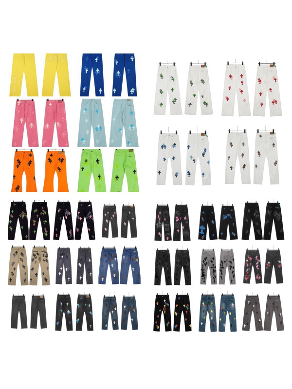 Foreign Trade Correct Version Ch Crowe Cross Leather Embroidered Washed Jeans Couple Loose Denim Wholesale Foreign Trade Correct Version Ch Crowe Cross Leather Embroidered Washed Jeans Couple Loose Denim Wholesale