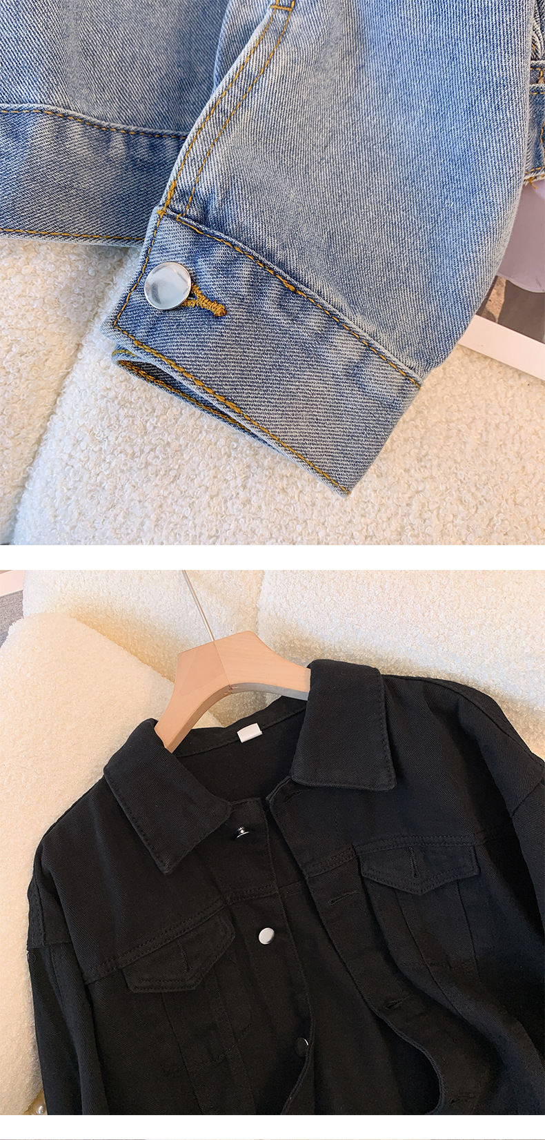 Women’s Vintage Denim Jacket – Classic Indigo & Black Single-Breasted Cardigan Coat (S-2XL)_mkmklike.com