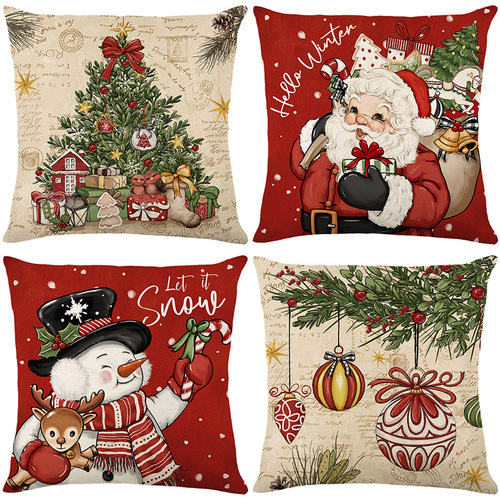 Cross-border Christmas throw pillow cover with Santa Claus linen print holiday home decor cushion cover bedroom cushion cover