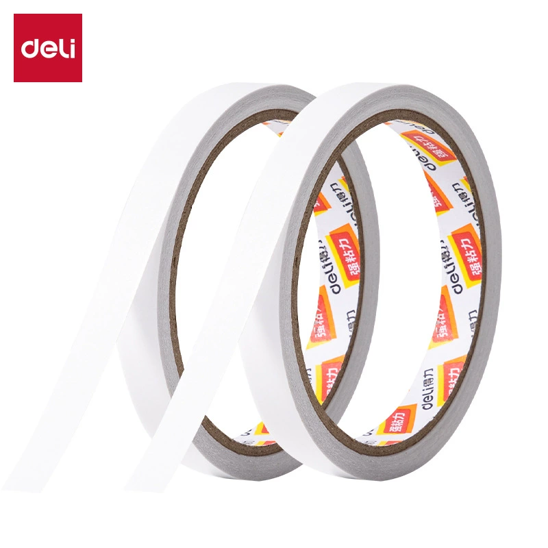 Deli JL401 хлопковая бумага двусторонняя лента 12мм*10л*80мкм (12 рулонов/банка) (белая)