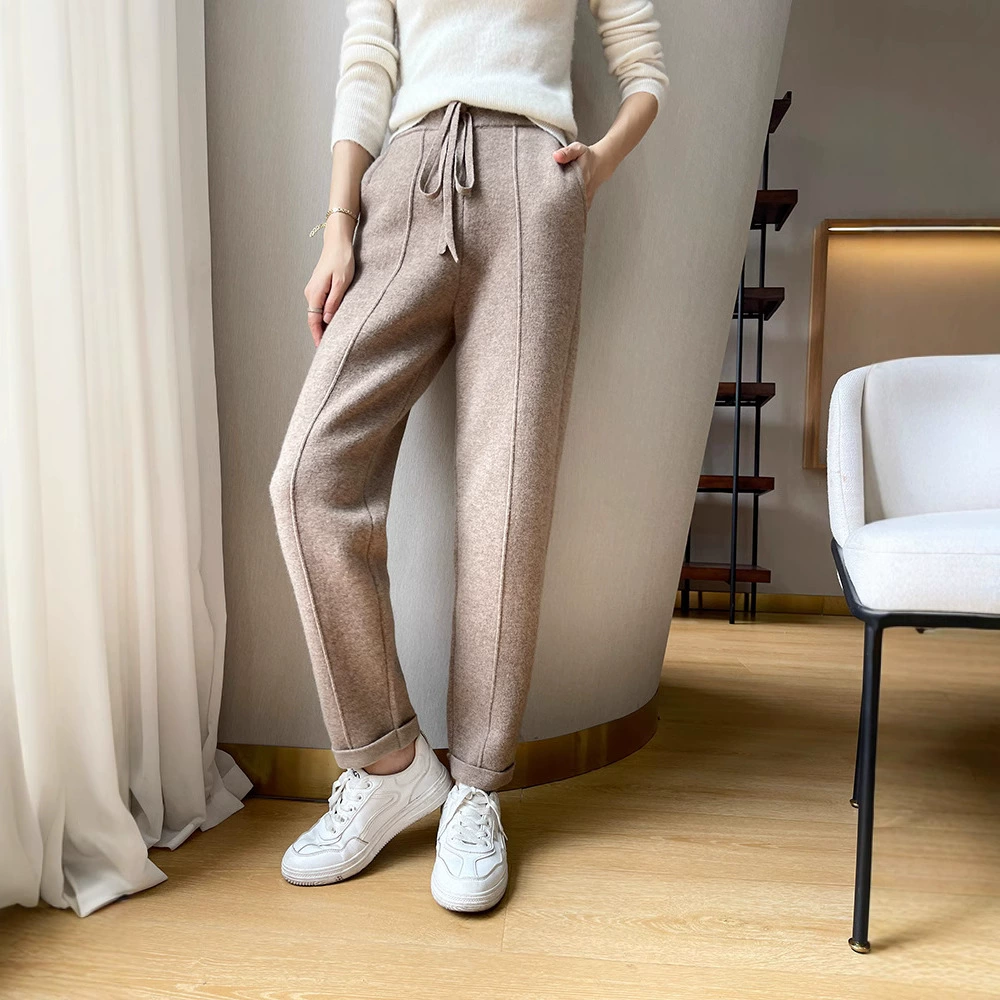 Кашемировые брюки Повседневные свободные осенне-зимние модные новые брюки со средней талией Мягкие восковые Приталенные брюки для похудения 2023 Осень и зима