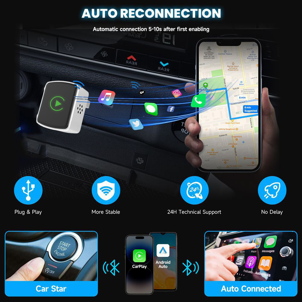 New Colorful Light Wireless Carplay Box Adapter for Apple and Android Two-In-One Car Connectivity and Screen Projection