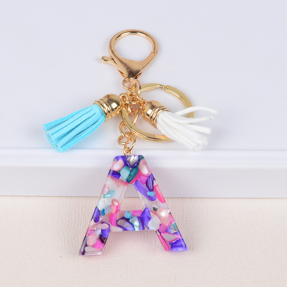 Keychain de iniciales de goteo de pegamento mezcla de piedra de letras de llaves lindas bolsos de damas llaves de automóviles colgantes joyas