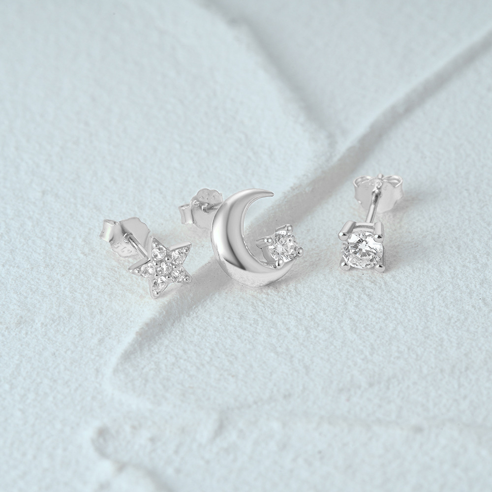 3g Weight Ear Studs Classification 1 Set Quantity Daily Occasion 925 Sterling Silver Material Star, Butterfly Pattern Women's Gender Plating Design Simple Style Style 1 Set 925 Sterling Silver Star Butterfly Ear Studs 96